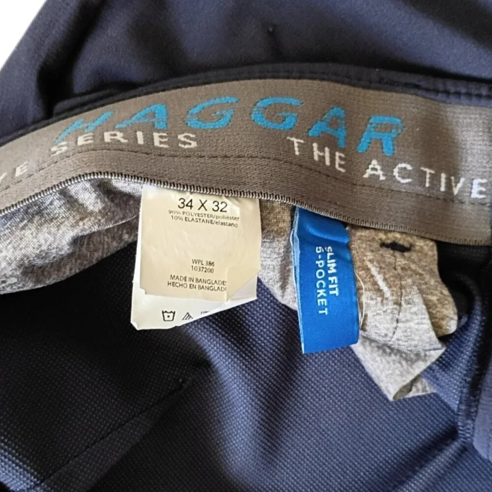 Haggar Cool Right Performance Flex Pants Men's 34x32 Blue Classic Fit Stretch